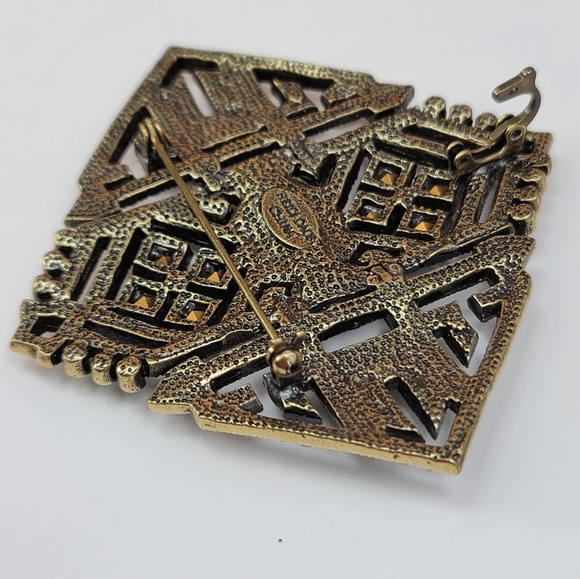 Heidi Daus Pendant Brooch Multicolor Green Brown Yellow Art Deco Diamond Shape - Picture 12 of 14